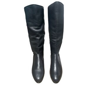 Vtg Y2K Leather Pirate Slouchy Pull On Round Toe Block Heel Navy Boots 8W Indie